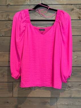 Vince Camuto Hot Pink Smocked Square Neck Bubble Sleeve Blouse Small